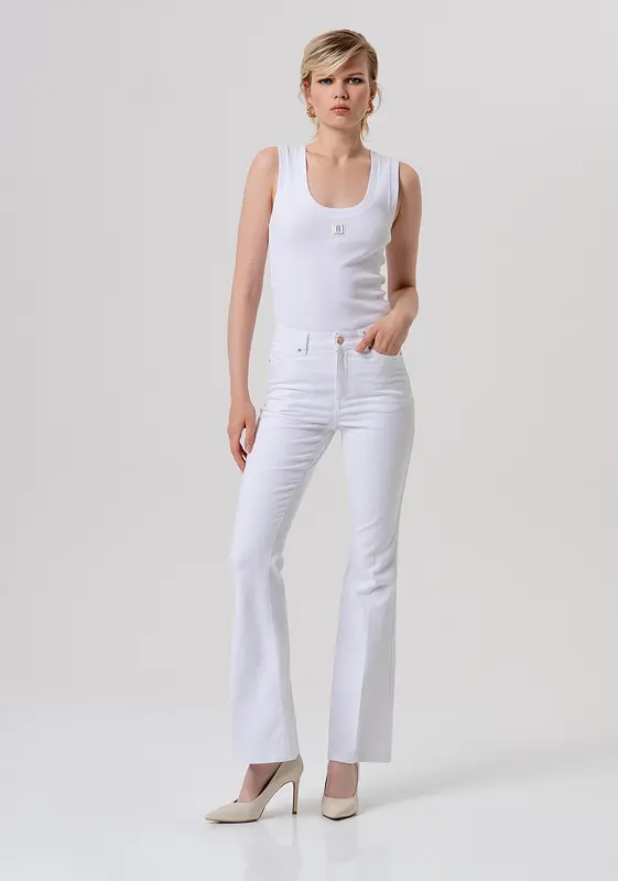 Pantalone Bootcut in Bull Stretch / Bianco