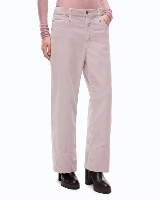 Pantalone Cropped in Velluto con Cintura in Pelle / Rosa