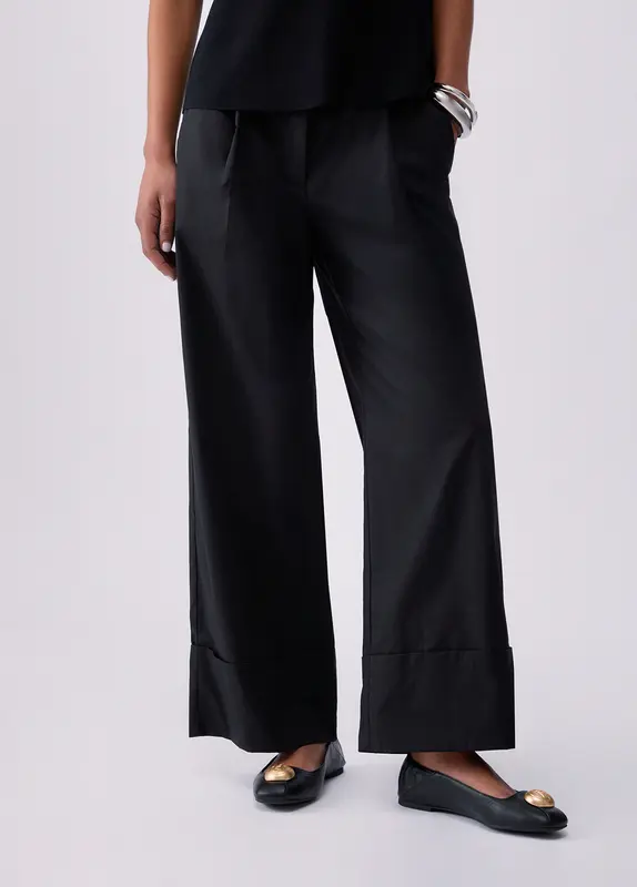 Pantalone Flare in Popeline / Nero