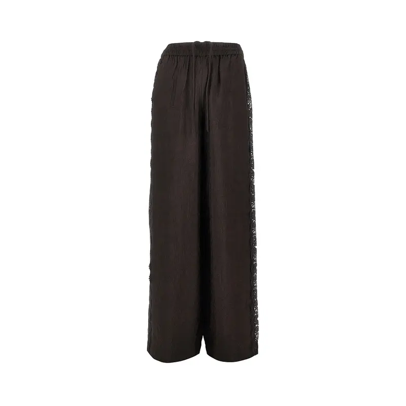 Pantalone in jacquard con inserti in pizzo