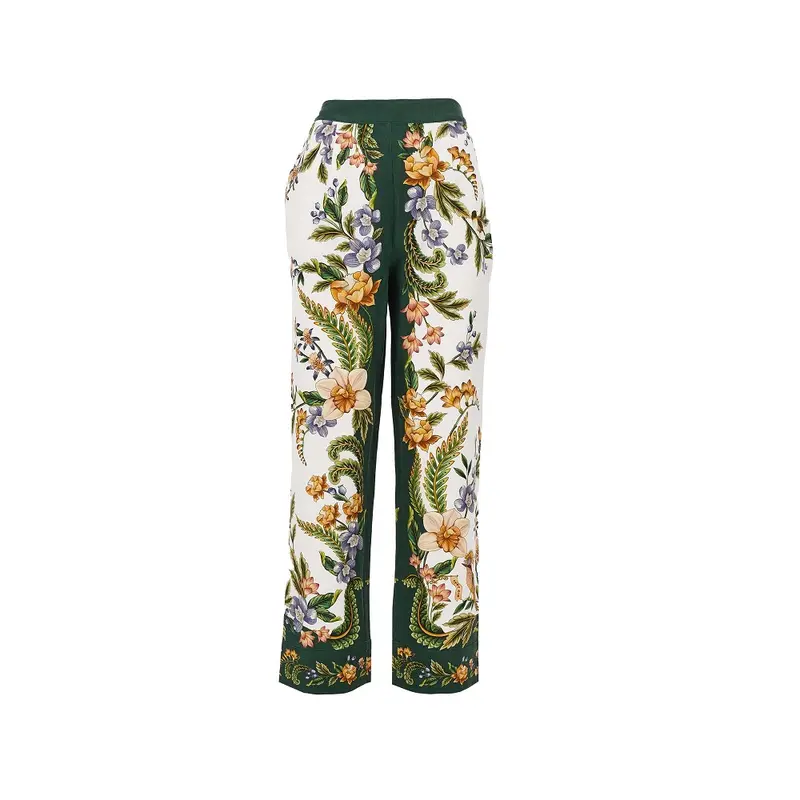 Pantalone in misto lino con stampa floreale