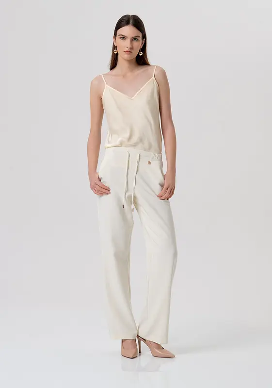 Pantalone Regular con Coulisse in Vita / Beige