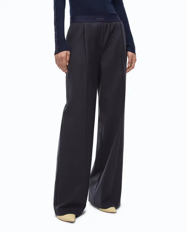 Pantaloni Palazzo in Misto Lana Stretch / Blu