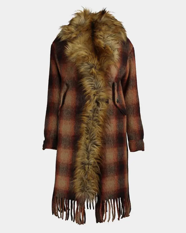 Parka lana quadri con ecopelliccia