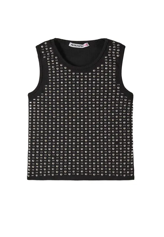 Patrizia pepe Canotta Top Nero con Borchie Bambina