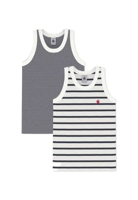 Petit bateau Canotta Confezione da 2 A Righe Bambino Prodotto Certificato Standard 100 Oeko-tex Che Rispetta La Pelle.