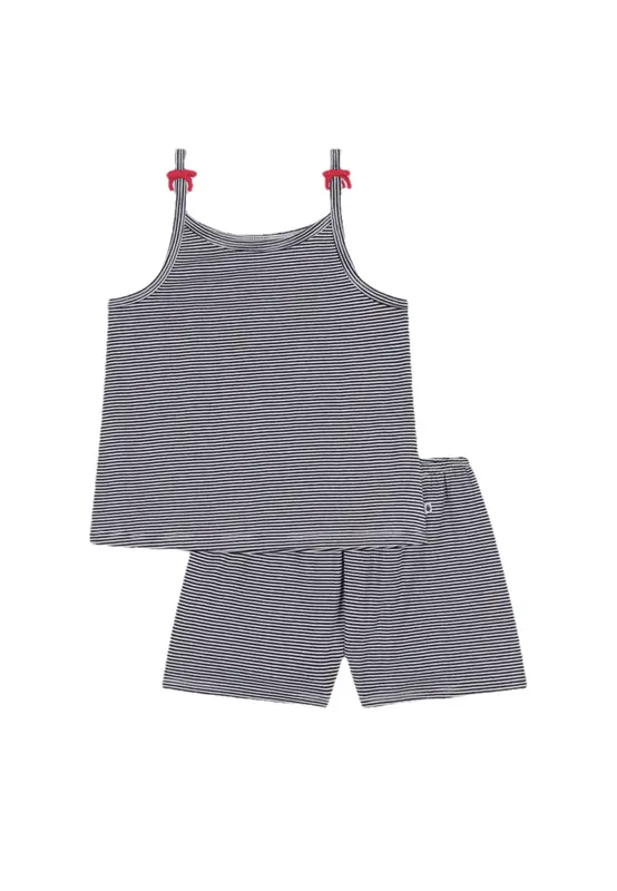 Petit bateau Pigiama Corto in Cotone A Righe con Spalline Bambina Proveniente da Agricoltura Biologica