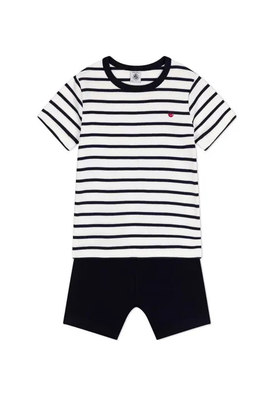 Petit bateau Pigiama Corto Marinière Bambino in Cotone Prodotto Certificato Che Garantisce Il Rispetto della Pelle.