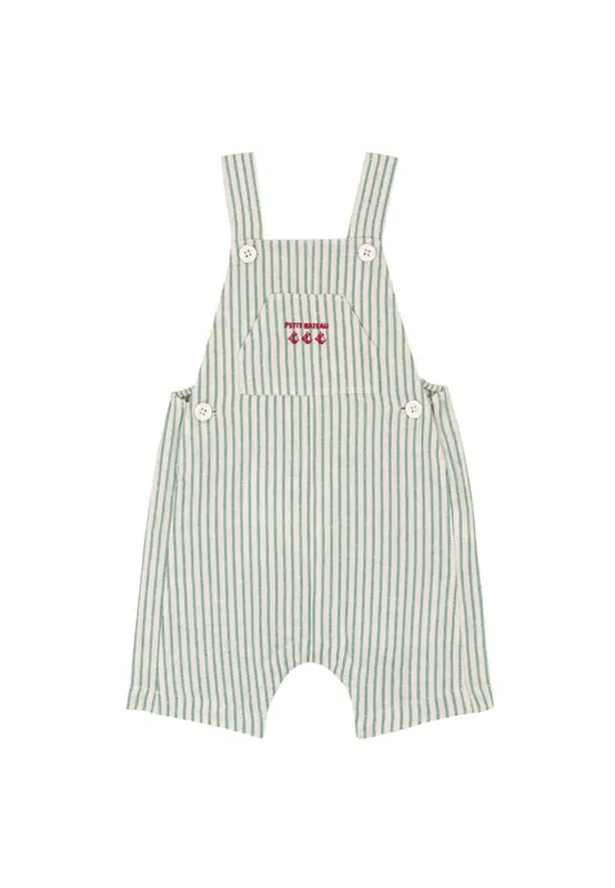 Petit bateau Salopette Corta in Cotone Lino A Righe Neonato