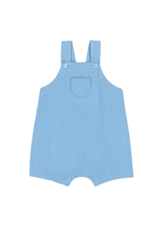 Petit bateau Salopette Corta in Garza di Cotone Tinta Unita Neonato Proveniente da Agricoltura Biologica