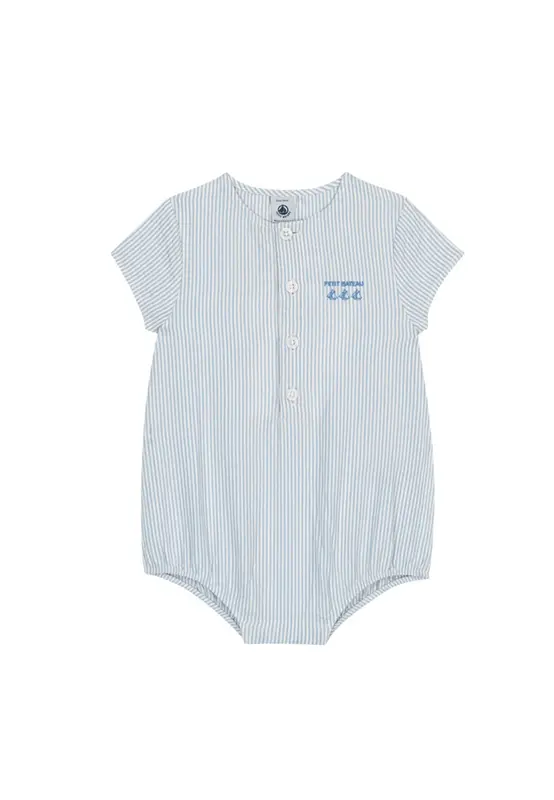 Petit bateau Tutina Pagliaccetto A Maniche Corte Per Neonato in Cotone Righe Proveniente da Agricoltura Biologica