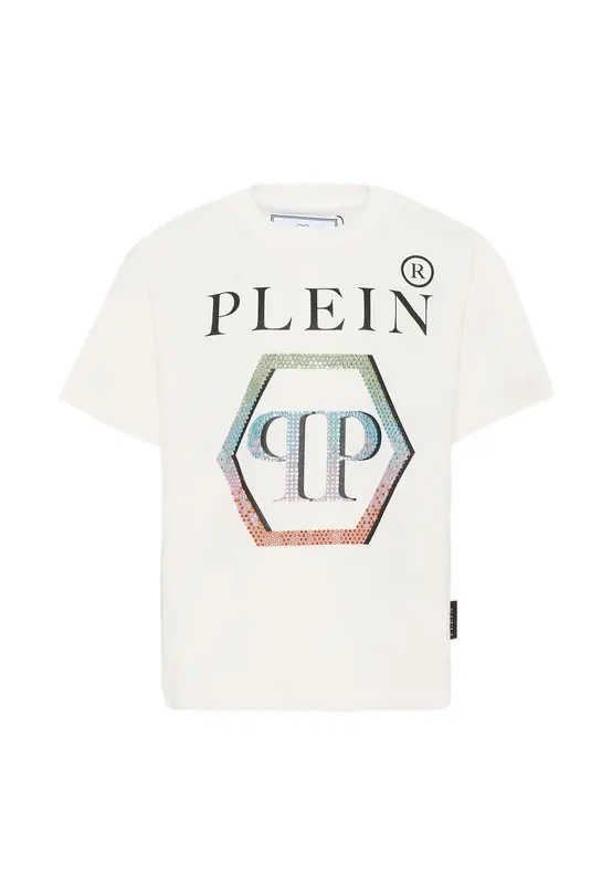 Philipp plein T-shirt Girocollo Bianca con Logo Multicolore