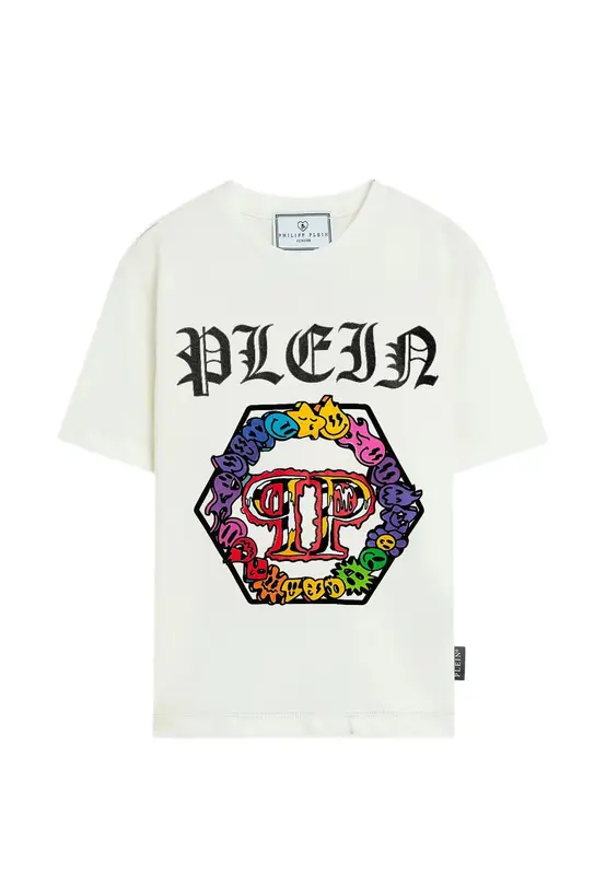 Philipp plein T-shirt Girocollo con Maxi Stampa Multicolore