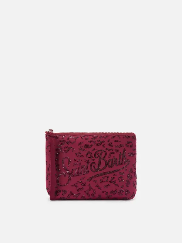 Pochette Aline in Scuba con Strass Applicati / Bordeaux