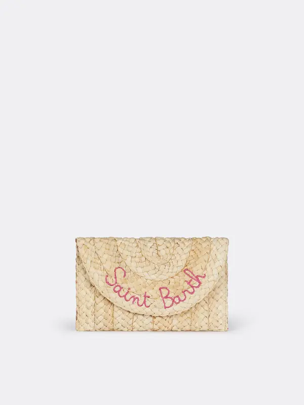 Pochette in Paglia con Ricamo / Beige