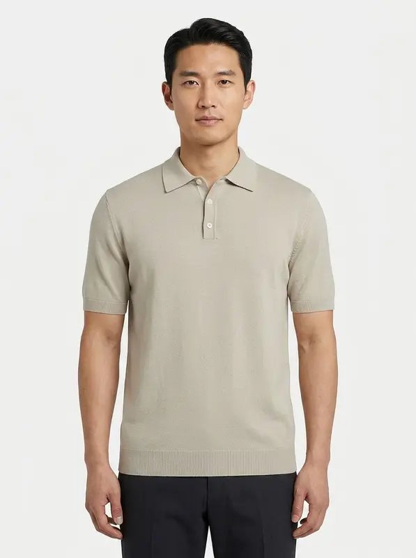 Polo 3 Bottoni in Filo di Cotone / Beige