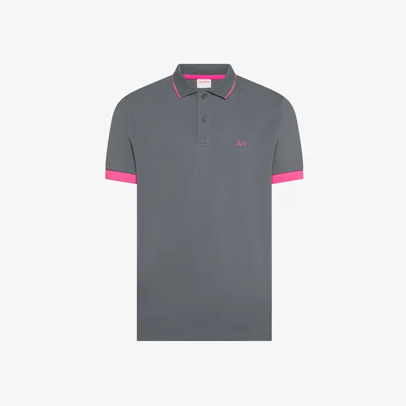 Polo in Cotone con Contrasti Fluo / Grigio