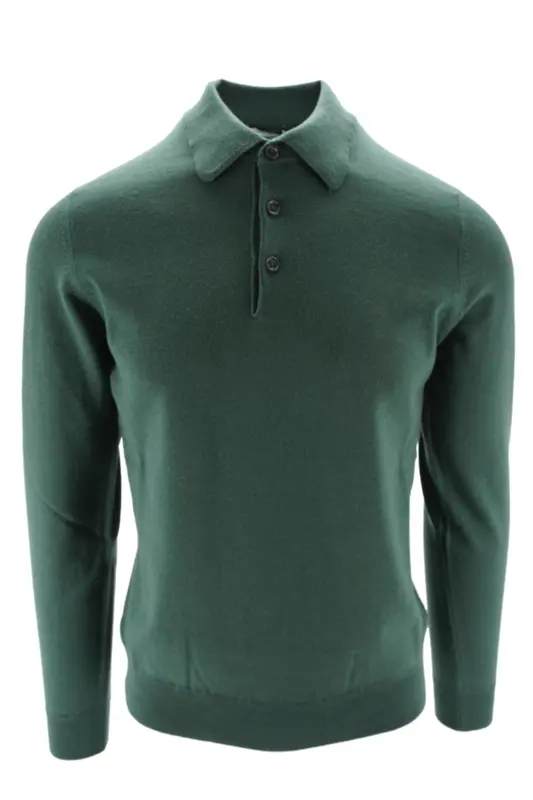Polo in Maglia in Lana Merino Extrafine / Verde