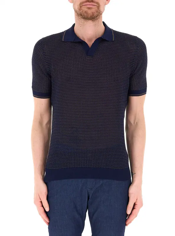 Polo in Maglia Traforata / Blu