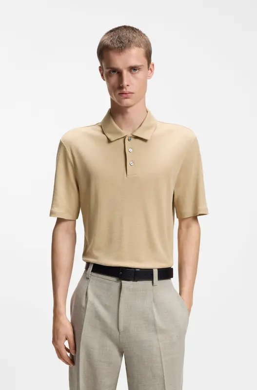 Polo Slim Fit in Cotone Intrecciato / Beige