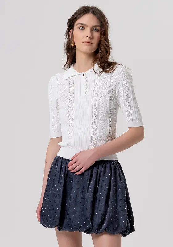 Polo Slim in Maglia con Trafori / Bianco