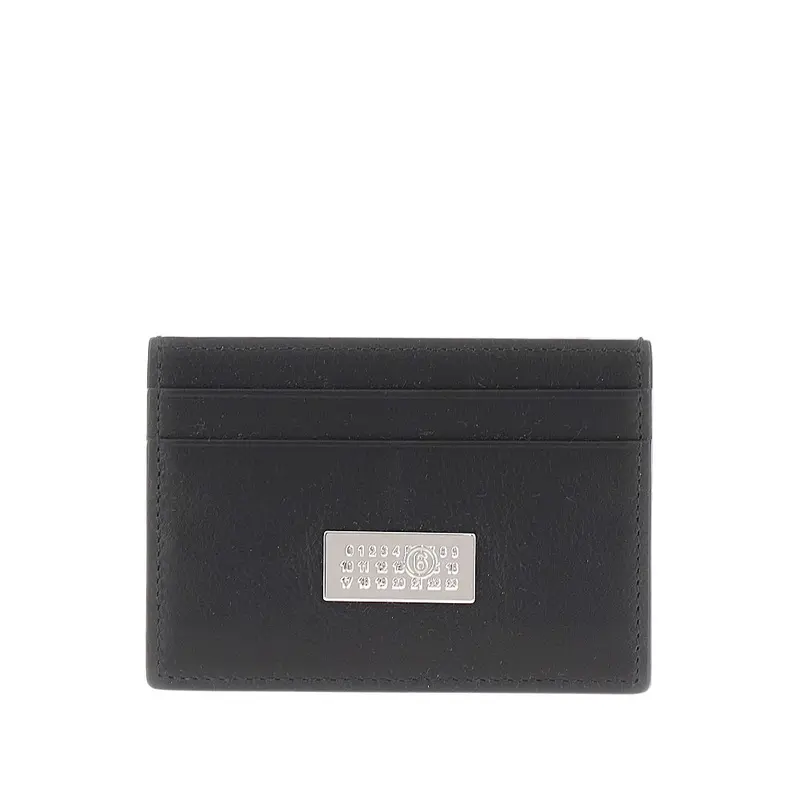 Portacarte in pelle con targhetta logo