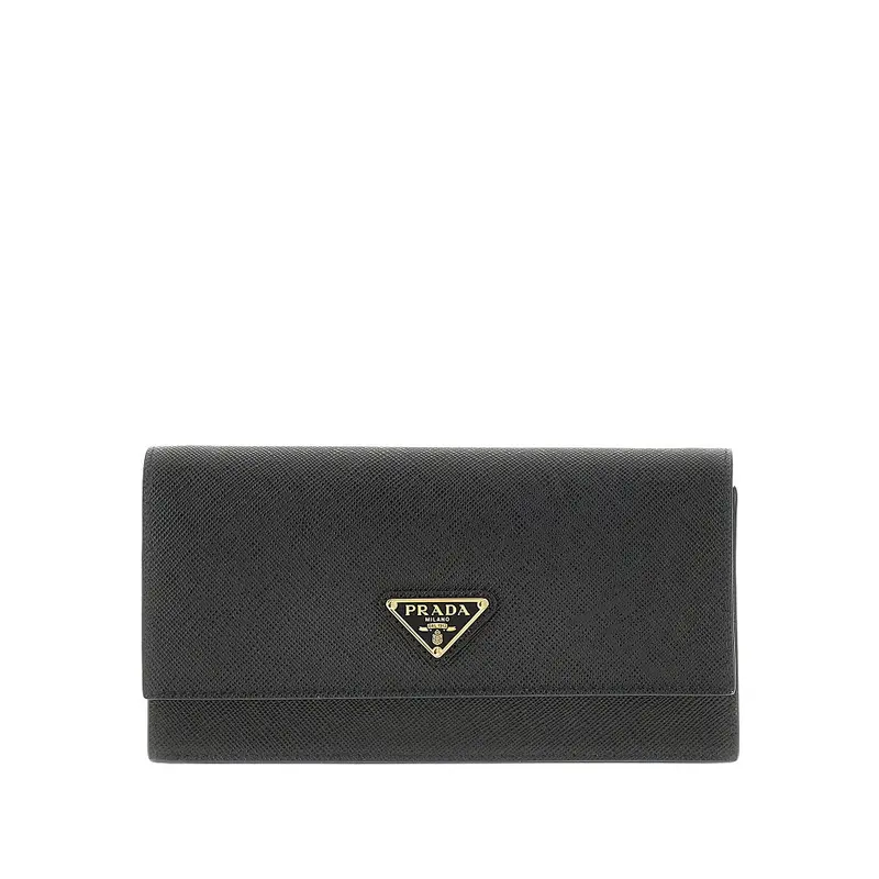 Pouch in pelle Saffiano con logo triangolo