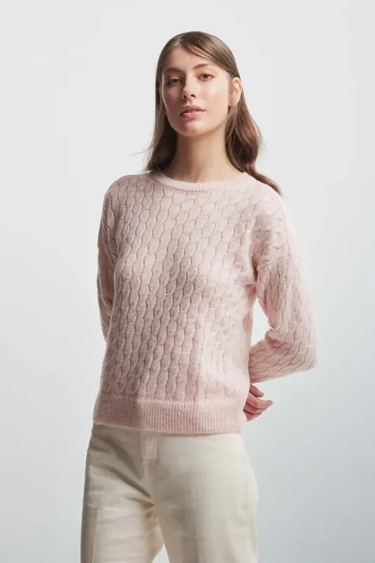 Pullover Girocollo a Intrecci / Rosa