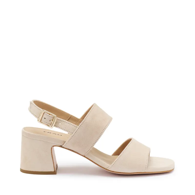 Sandalo con Tacco in Pelle Scamosciata / Beige