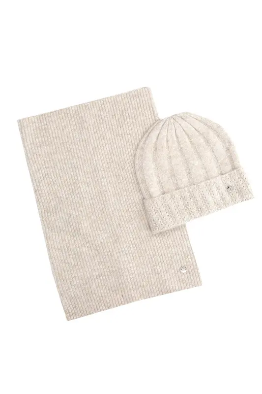 Set Scaldacollo e Cappello in Maglia / Beige