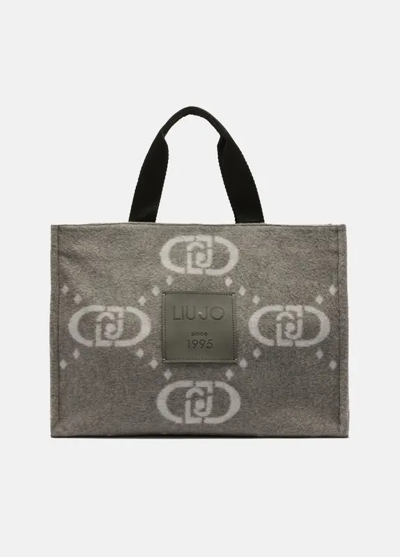 Shopping Bag Grande con Logo / Grigio
