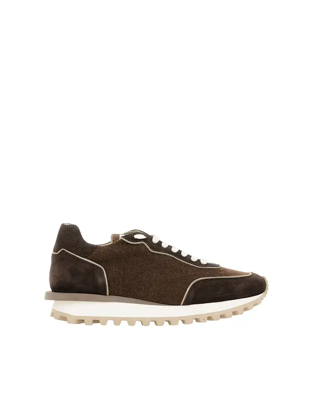 Sneakers in pelle scamosciata e tessuto