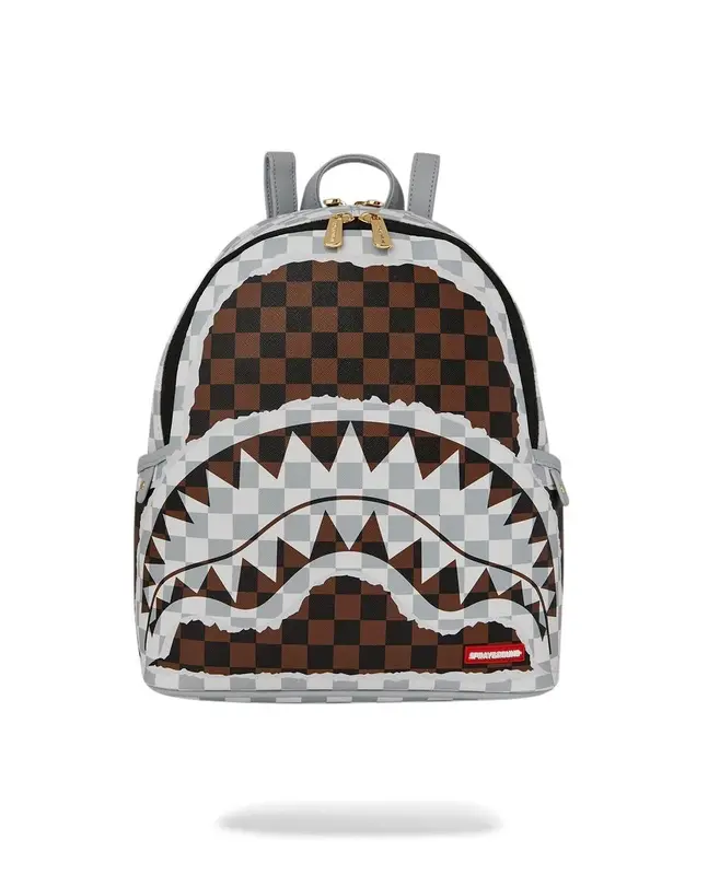 SPRAYGROUND CREAM BROWN TEAR CHECK SAVAGE BACKPACK