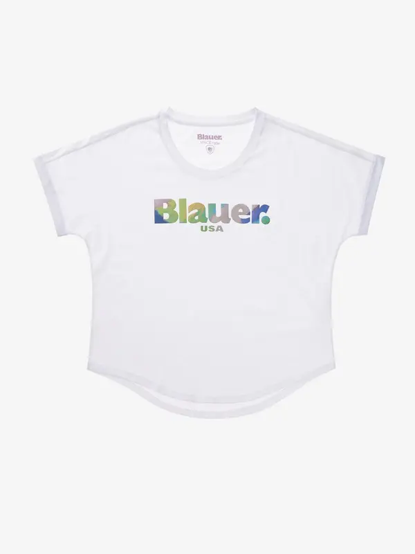 T-Shirt Blauer con Logo / Bianco