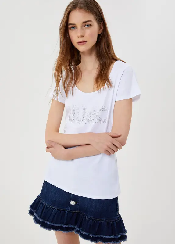 T-shirt con applicazioni gioiello / Bianco