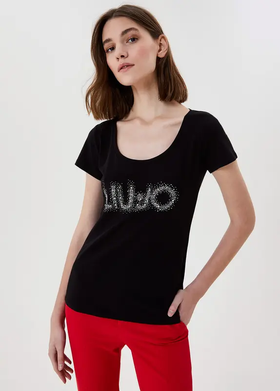 T-shirt con applicazioni gioiello / Nero