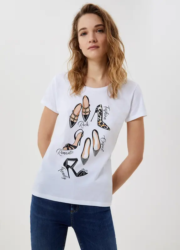 T-shirt con stampa e applicazioni / Bianco