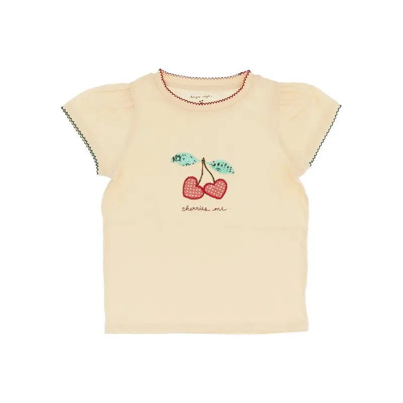 T-shirt con stampa e ricamo 'Cherries me'