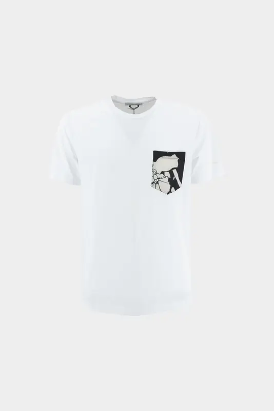 T-Shirt Girocollo con Taschino / Bianco