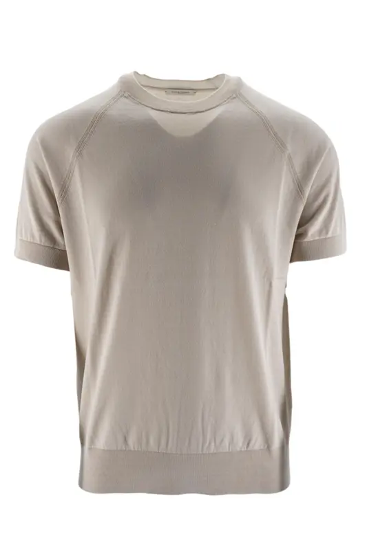 T-Shirt Girocollo in Maglia / Beige