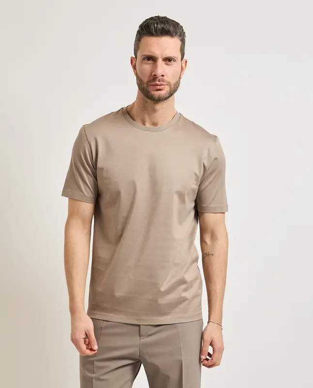 T-Shirt in Cotone Girocollo / Beige