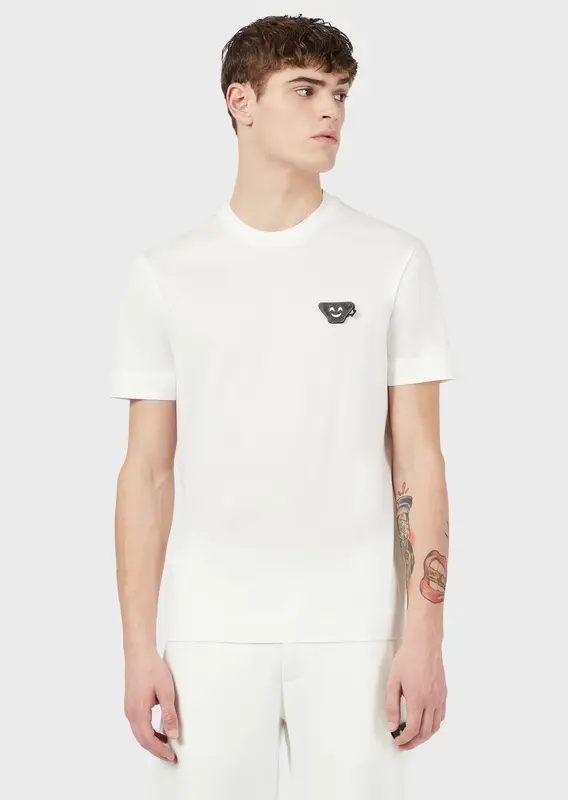 T-Shirt in jersey con patch Emoji camouflage / Bianco