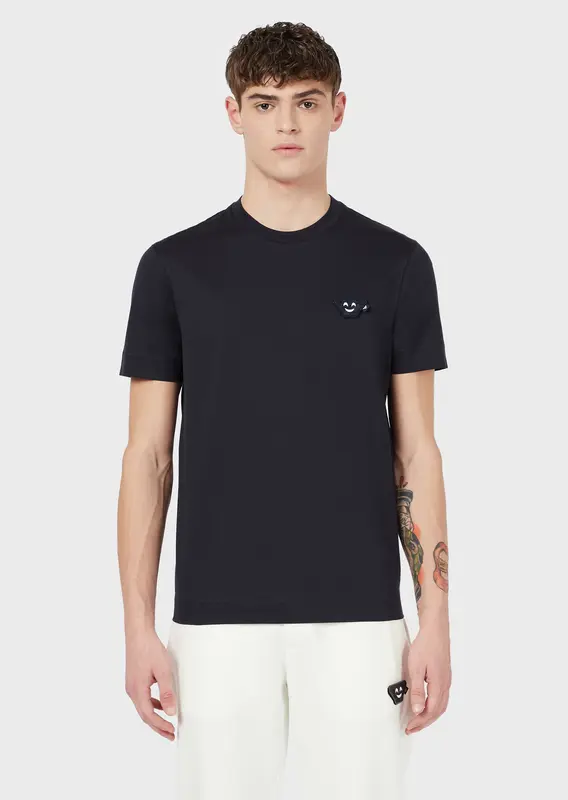 T-Shirt in jersey con patch Emoji camouflage / Blu