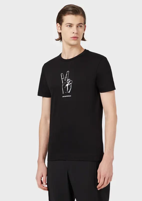 T-Shirt in Supima stampa gestures / Nero