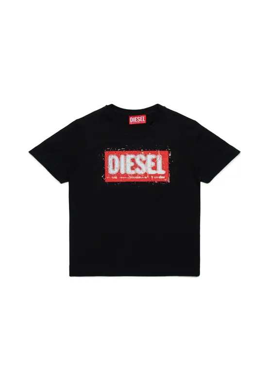 T-shirt nera girocollo logo 3D