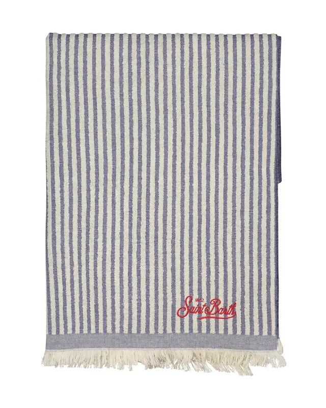 Telo mare Foutas Terry embossed stripes blu