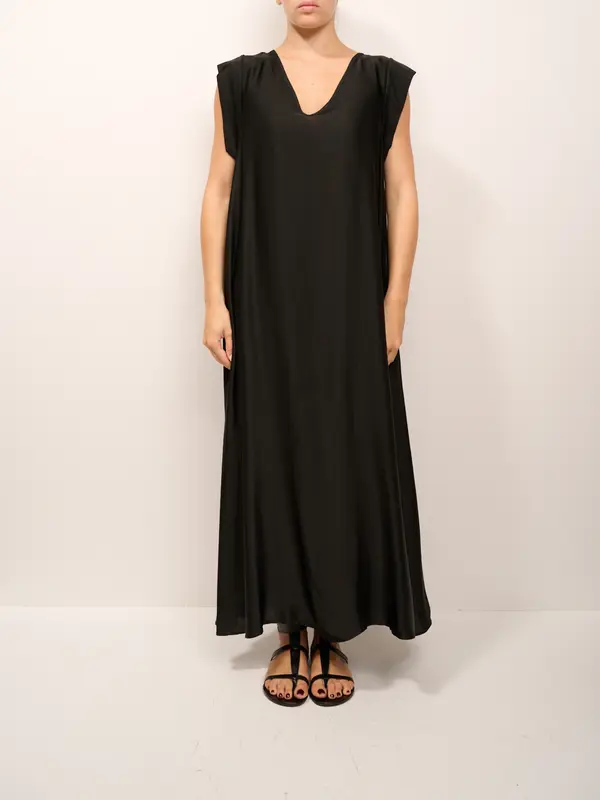 TENSIONE IN - ABITO SATIN MANICA ALETTA - NERO