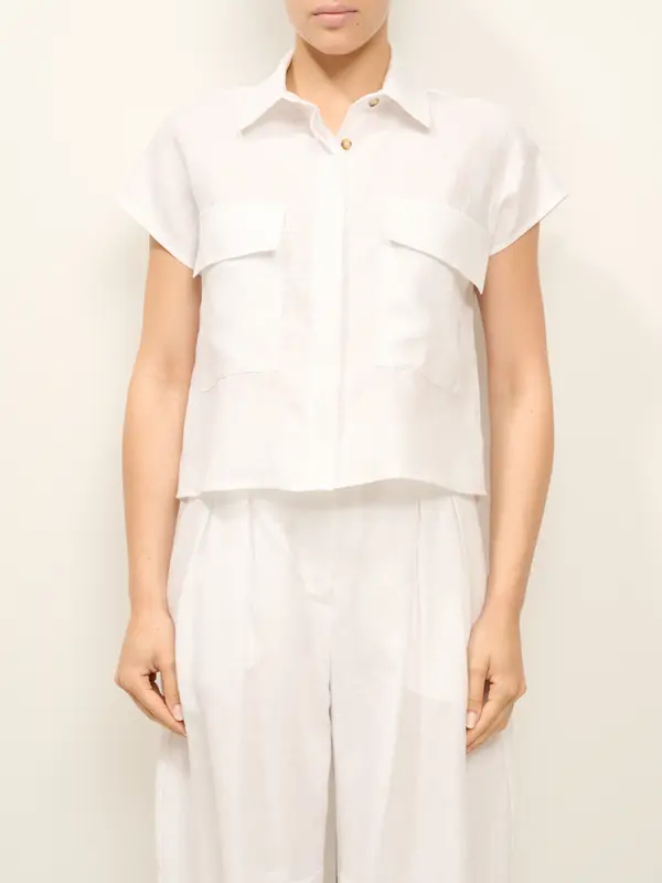 TENSIONE IN - CAMICIA MEZZA MANICA TASCA LINO - BIANCO
