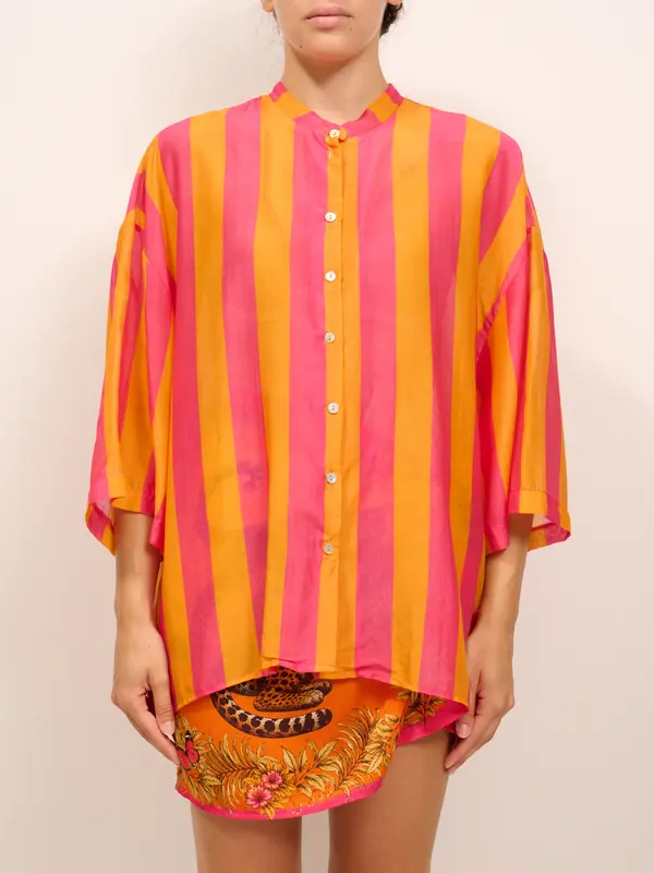 TENSIONE IN - CAMICIA RIGHE - ARANCIO/FUXIA
