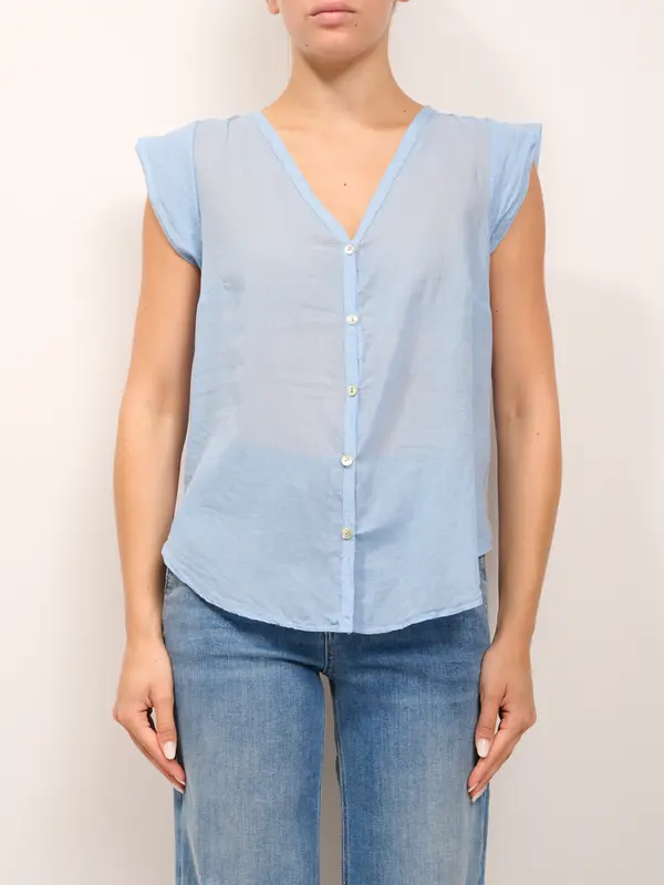 TENSIONE IN - CAMICIA SENZA MANICA VOILE - CELESTE